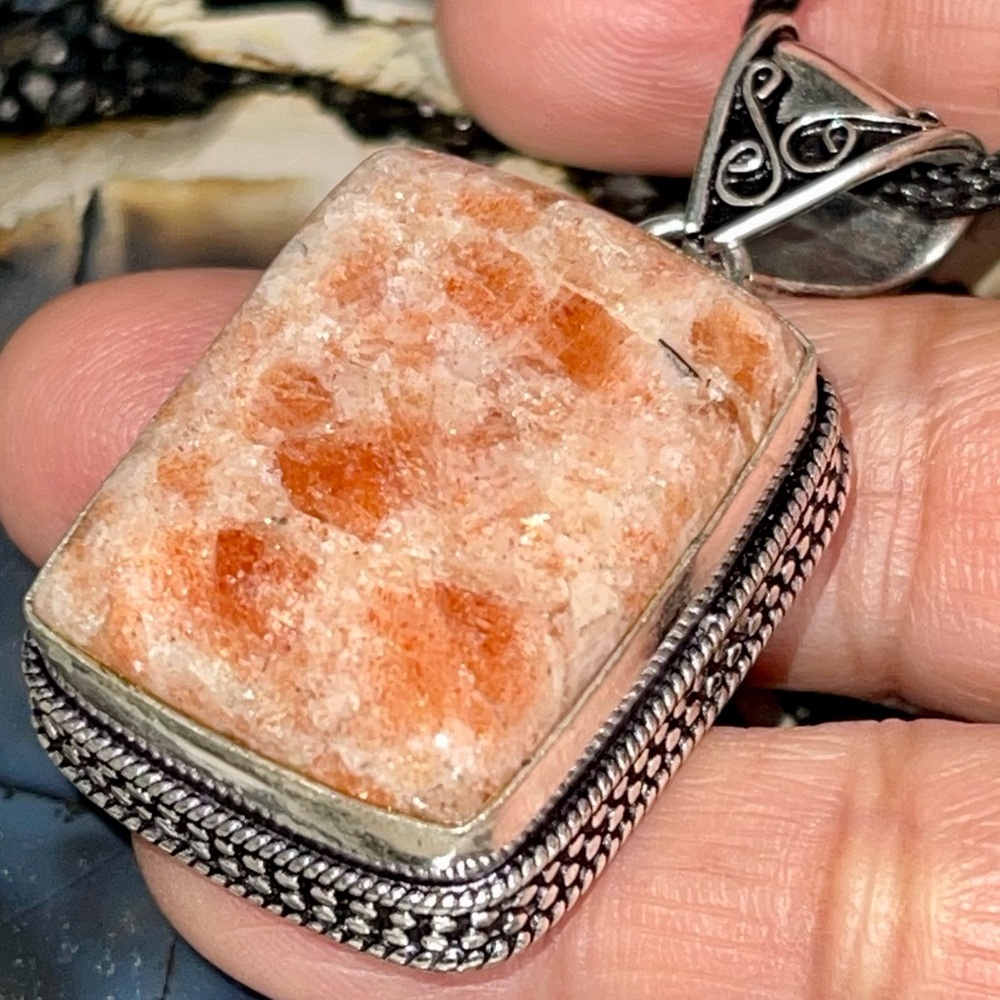 “Leadership Stone” Peach Sunstone Pendant 2”